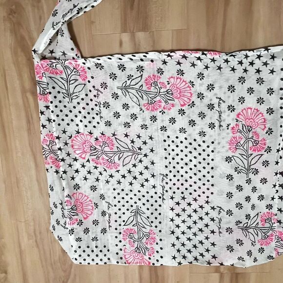 Free People Floral Shoulder Tote Mesh Bag Lightweight Stars Polka Dot Reusable - Picture 3 of 6